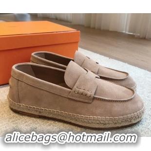 Classic Hot Hermes Trip Espadrilles Flat in Suede Rose Beige 907054