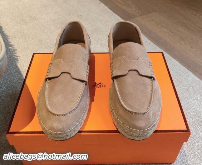 Classic Hot Hermes Trip Espadrilles Flat in Suede Rose Beige 907054