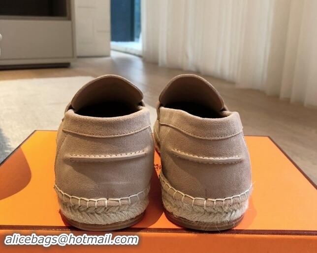 Classic Hot Hermes Trip Espadrilles Flat in Suede Rose Beige 907054