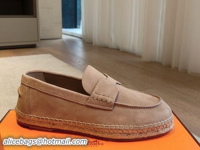 Classic Hot Hermes Trip Espadrilles Flat in Suede Rose Beige 907054