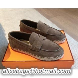 Luxury Cheap Hermes Trip Espadrilles Flat in Suede Dark Grey 907055