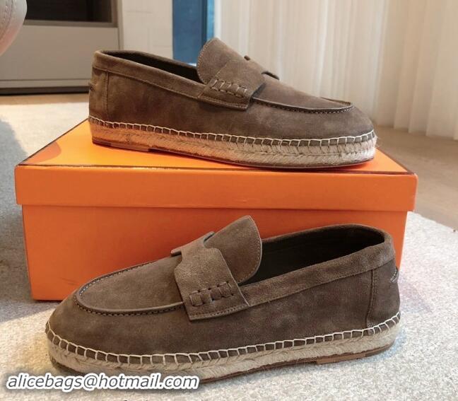 Luxury Cheap Hermes Trip Espadrilles Flat in Suede Dark Grey 907055