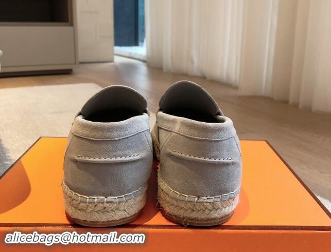 Luxury Hermes Trip Espadrilles Flat in Suede Light Grey 907056