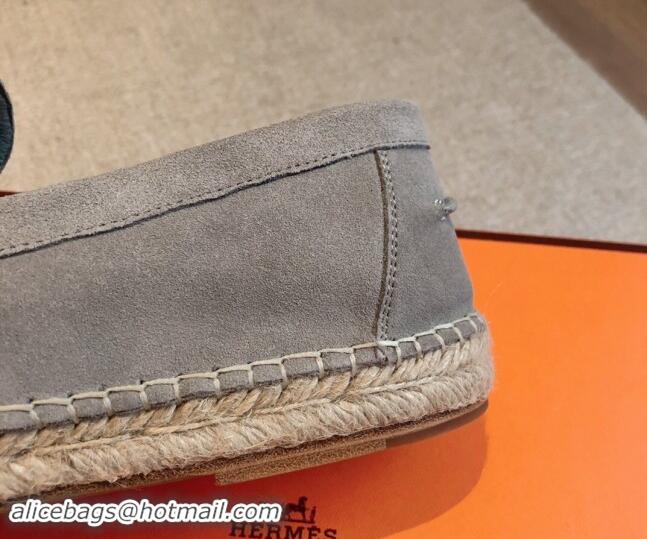 Luxury Hermes Trip Espadrilles Flat in Suede Light Grey 907056