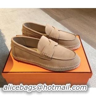 Pretty Style Hermes Trip Espadrilles Flat in Suede Dark Beige 907058