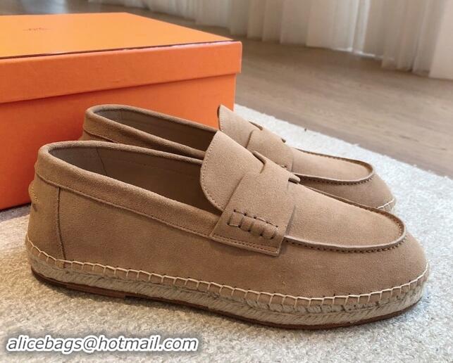 Pretty Style Hermes Trip Espadrilles Flat in Suede Dark Beige 907058