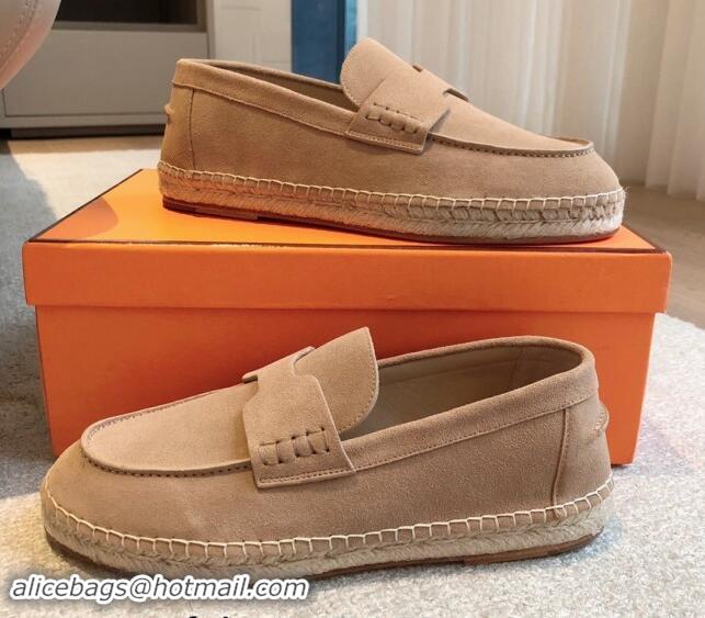 Pretty Style Hermes Trip Espadrilles Flat in Suede Dark Beige 907058