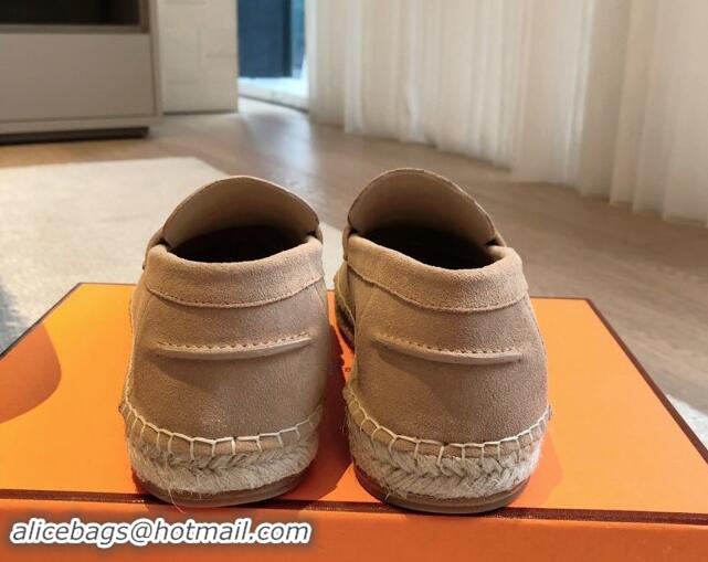 Pretty Style Hermes Trip Espadrilles Flat in Suede Dark Beige 907058