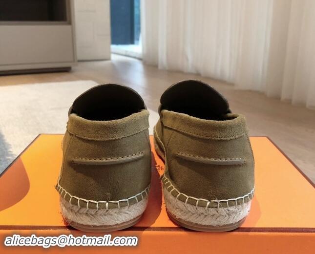 Duplicate Hermes Trip Espadrilles Flat in Suede Khaki 907060