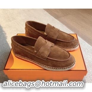 Top Quality Hermes Trip Espadrilles Flat in Suede Brown 907062