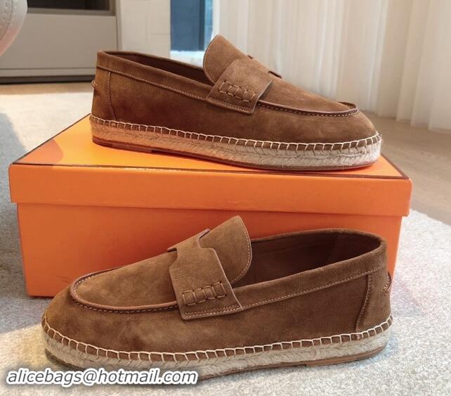 Top Quality Hermes Trip Espadrilles Flat in Suede Brown 907062