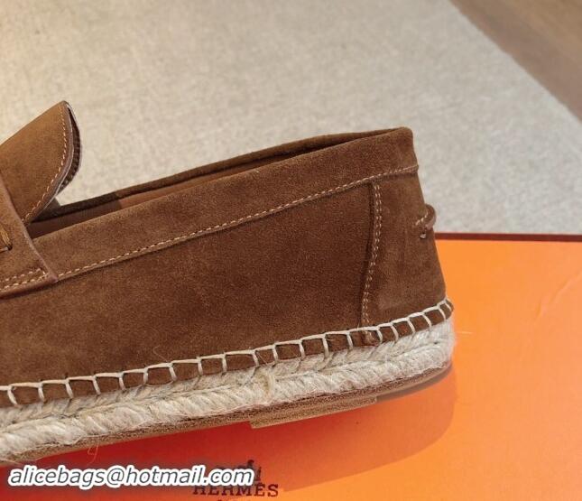 Top Quality Hermes Trip Espadrilles Flat in Suede Brown 907062