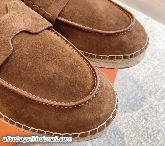 Top Quality Hermes Trip Espadrilles Flat in Suede Brown 907062