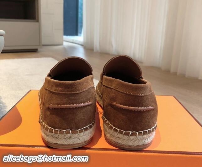 Top Quality Hermes Trip Espadrilles Flat in Suede Brown 907062