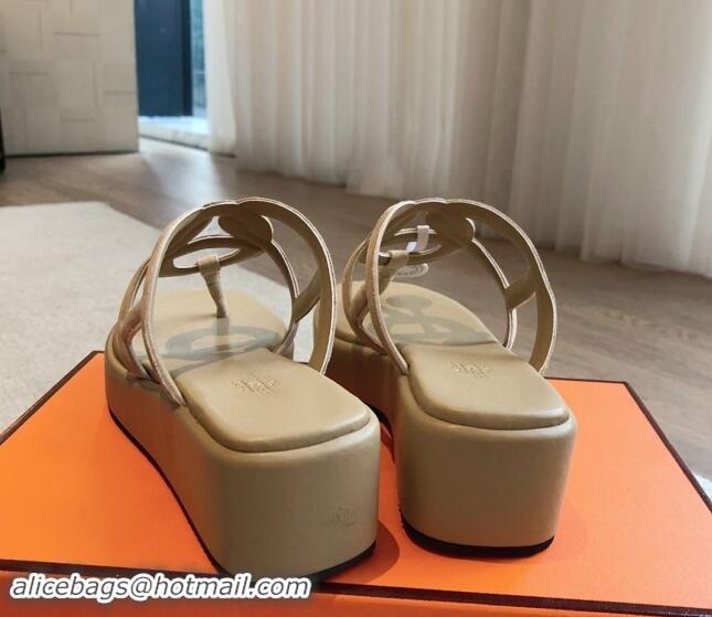 Buy Duplicate Hermes Egerie Wedge Thong Slide Sandals in Suede Beige 907063