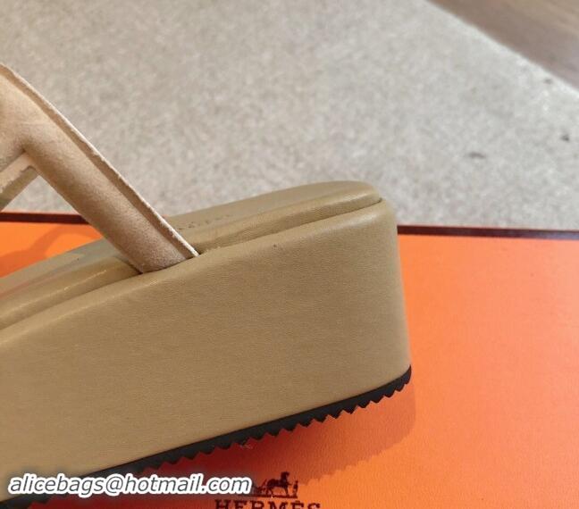 Buy Duplicate Hermes Egerie Wedge Thong Slide Sandals in Suede Beige 907063