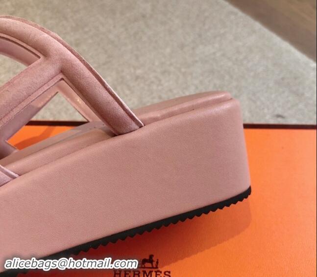 Stylish Hermes Egerie Wedge Thong Slide Sandals in Suede Light Pink 907065