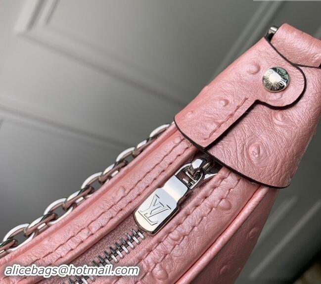 Inexpensive Louis Vuitton Loop Hobo Bag in Ostrich Embossed Leather N85900 Pink 2024