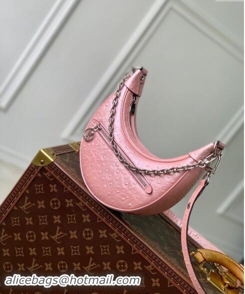 Inexpensive Louis Vuitton Loop Hobo Bag in Ostrich Embossed Leather N85900 Pink 2024