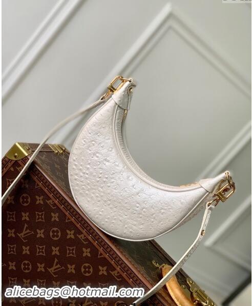 Discount Louis Vuitton Loop Hobo Bag in Ostrich Embossed Leather N85900 White 2024