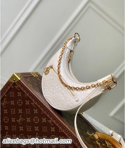 Discount Louis Vuitton Loop Hobo Bag in Ostrich Embossed Leather N85900 White 2024