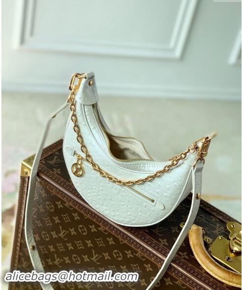 Discount Louis Vuitton Loop Hobo Bag in Ostrich Embossed Leather N85900 White 2024