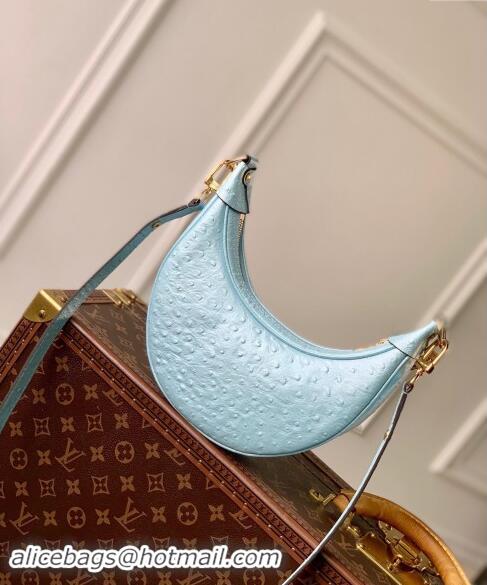 Good Taste Louis Vuitton Loop Hobo Bag in Ostrich Embossed Leather N85900 Blue 2024