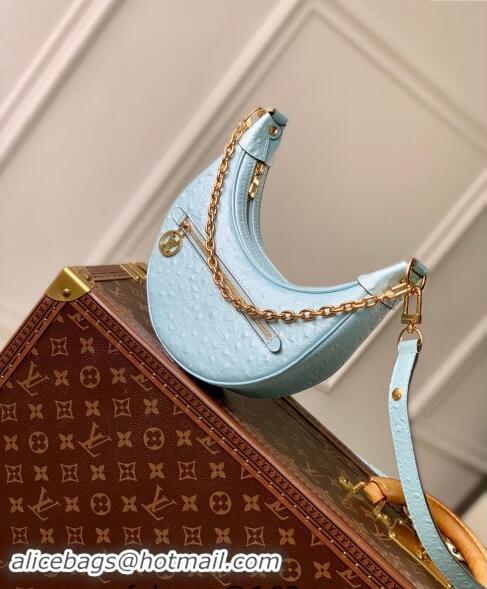 Good Taste Louis Vuitton Loop Hobo Bag in Ostrich Embossed Leather N85900 Blue 2024