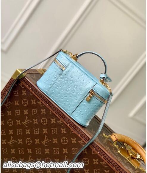 Super Quality Louis Vuitton Vanity Chain Pouch in Ostrich Embossed Leather N85806 Blue 2024