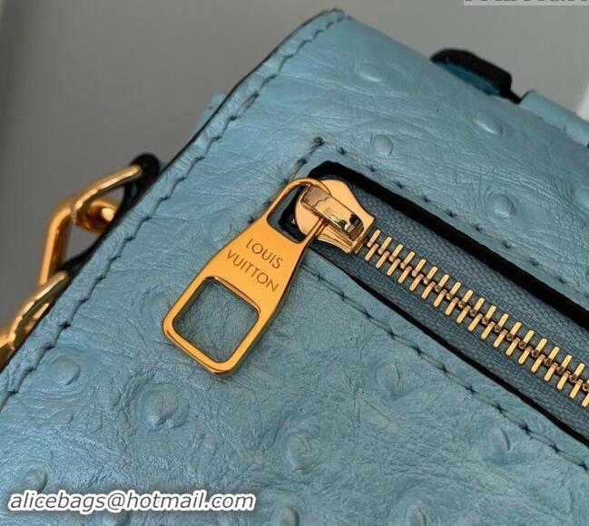 Best Quality Louis Vuitton Pochette Metis East West Shoulder Bag in Ostrich Embossed Leather N85902 Blue 2024