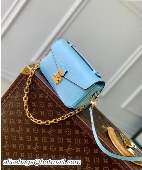 Best Quality Louis Vuitton Pochette Metis East West Shoulder Bag in Ostrich Embossed Leather N85902 Blue 2024