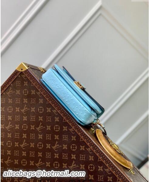 Best Quality Louis Vuitton Pochette Metis East West Shoulder Bag in Ostrich Embossed Leather N85902 Blue 2024