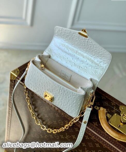 Promotional Louis Vuitton Pochette Metis East West Shoulder Bag in Ostrich Embossed Leather N85902 White 2024