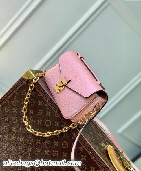 Most Popular Louis Vuitton Pochette Metis East West Shoulder Bag in Ostrich Embossed Leather N85902 Pink 2024