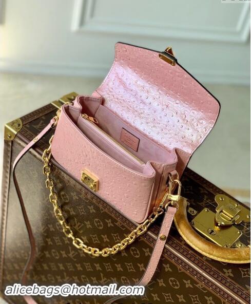 Most Popular Louis Vuitton Pochette Metis East West Shoulder Bag in Ostrich Embossed Leather N85902 Pink 2024