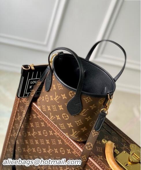 New Design Louis Vuitton Neverfull Bandouliere Inside Out BB Tote bag Black Leather/Monogram Coated Canvas M12099 2024