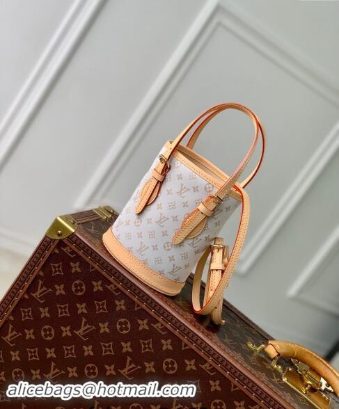 Low Price Louis Vuitton Nano Bucket Bag in Mastic White Jacquard-Woven with Monogram Mini Motif M12317 2024