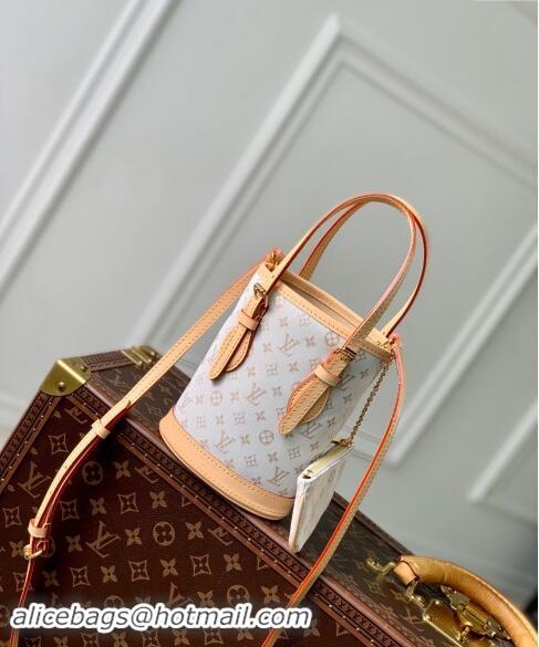 Low Price Louis Vuitton Nano Bucket Bag in Mastic White Jacquard-Woven with Monogram Mini Motif M12317 2024