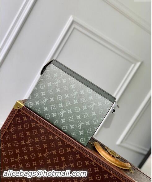 Luxurious Louis Vuitton Pochette Voyage MM Pouch in Khaki Green Monogram Gradient Canvas M61692 2024