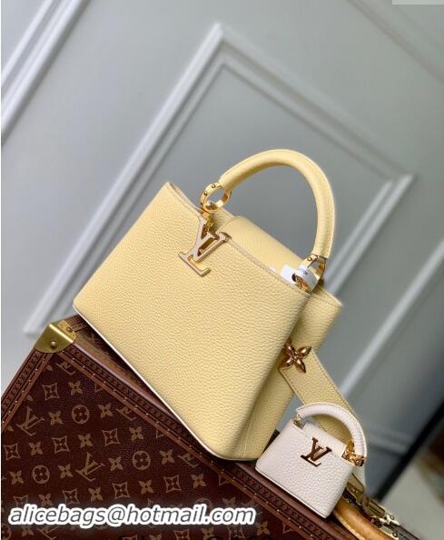 Shop Grade Louis Vuitton MiniMe Capucines BB Bag in Taurillon leather M24575 Banana Yellow 2024