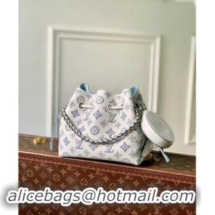 Market Sells Louis Vuitton Bella Bucket Bag in Mahina Perforated Calfskin M11736 White/Blue 2024