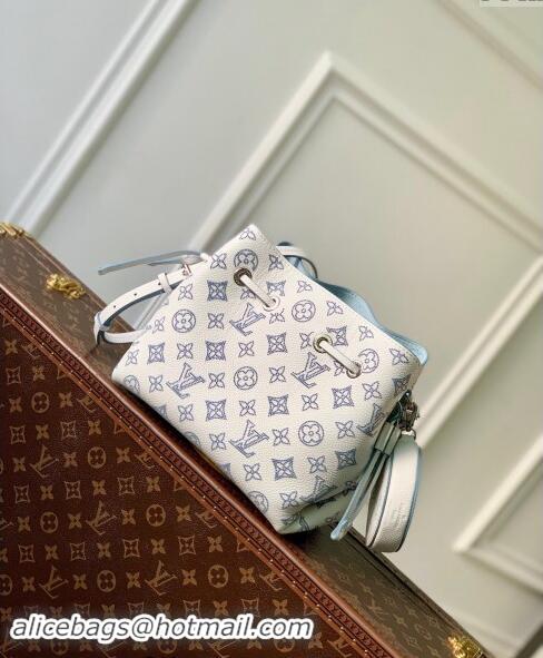 Market Sells Louis Vuitton Bella Bucket Bag in Mahina Perforated Calfskin M11736 White/Blue 2024