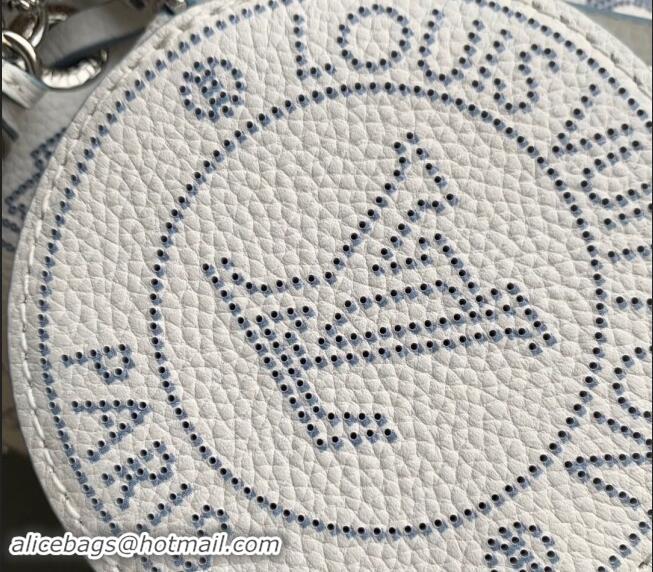 Market Sells Louis Vuitton Bella Bucket Bag in Mahina Perforated Calfskin M11736 White/Blue 2024