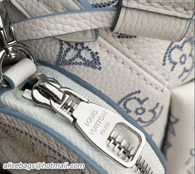 Market Sells Louis Vuitton Bella Bucket Bag in Mahina Perforated Calfskin M11736 White/Blue 2024