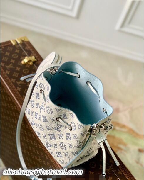 Market Sells Louis Vuitton Bella Bucket Bag in Mahina Perforated Calfskin M11736 White/Blue 2024