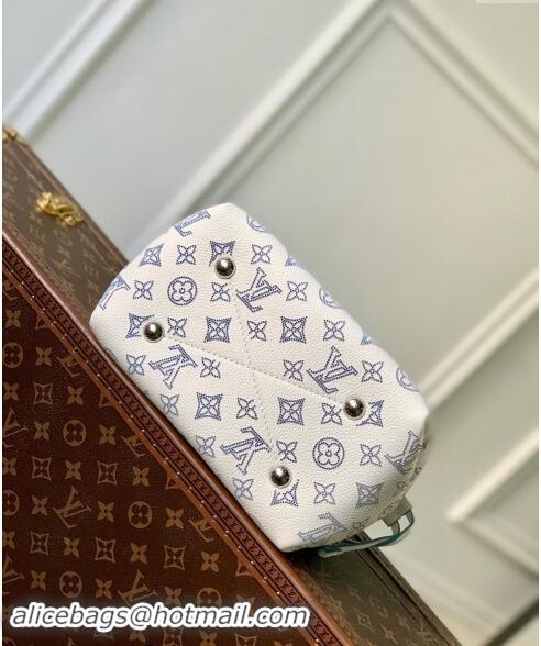 Market Sells Louis Vuitton Bella Bucket Bag in Mahina Perforated Calfskin M11736 White/Blue 2024