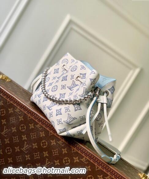 Market Sells Louis Vuitton Bella Bucket Bag in Mahina Perforated Calfskin M11736 White/Blue 2024