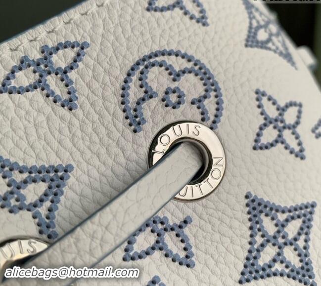 Market Sells Louis Vuitton Bella Bucket Bag in Mahina Perforated Calfskin M11736 White/Blue 2024