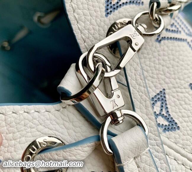 Market Sells Louis Vuitton Bella Bucket Bag in Mahina Perforated Calfskin M11736 White/Blue 2024