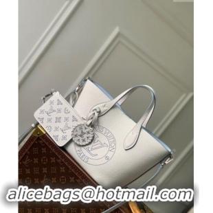 Sophisticated Louis Vuitton Blossom PM Tote Bag in Mahina Perforated Calfskin M11734 White/Blue 2024